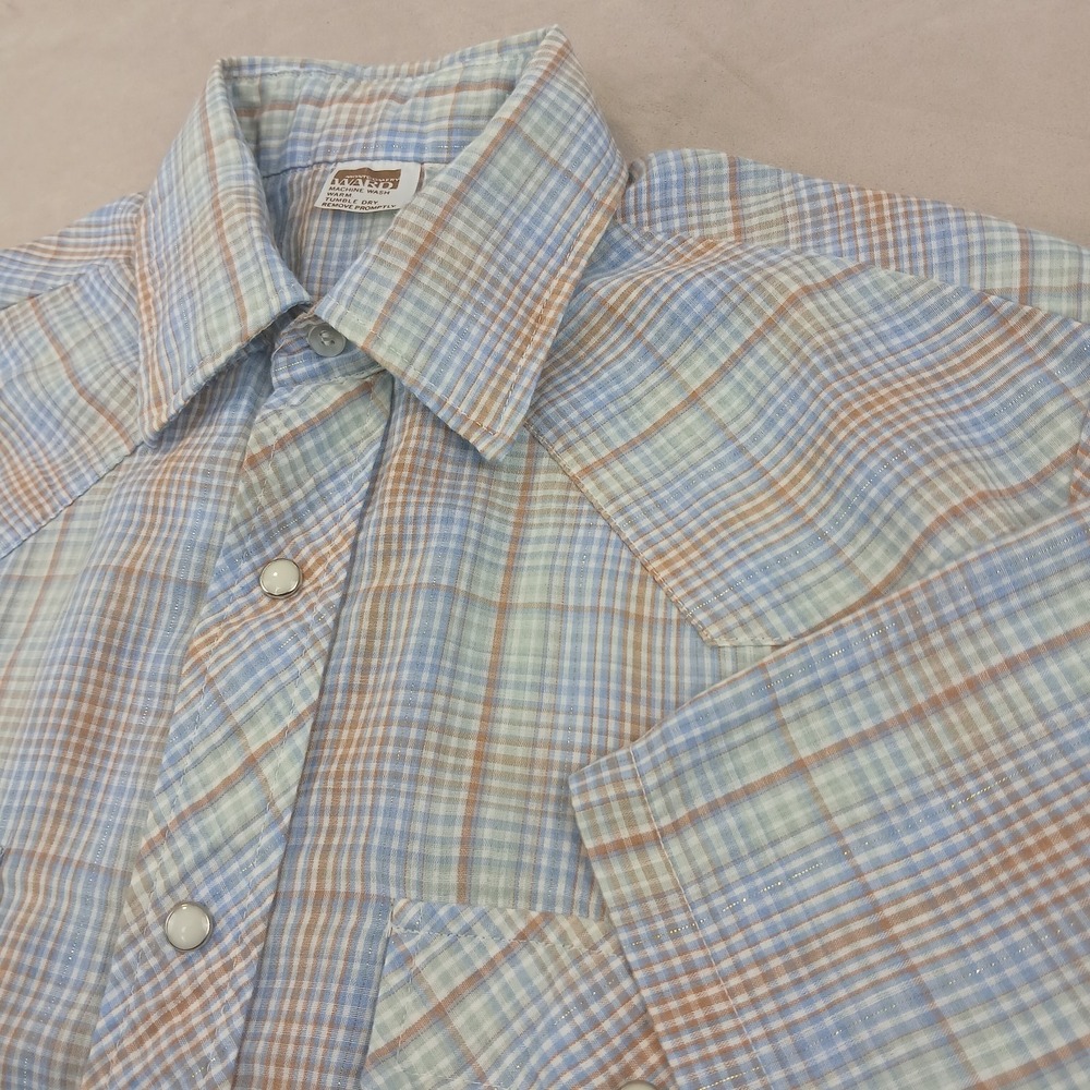 Vintage Montgomery Ward Small Mens Shirt Western Cowboy Metallic Short Sleeve